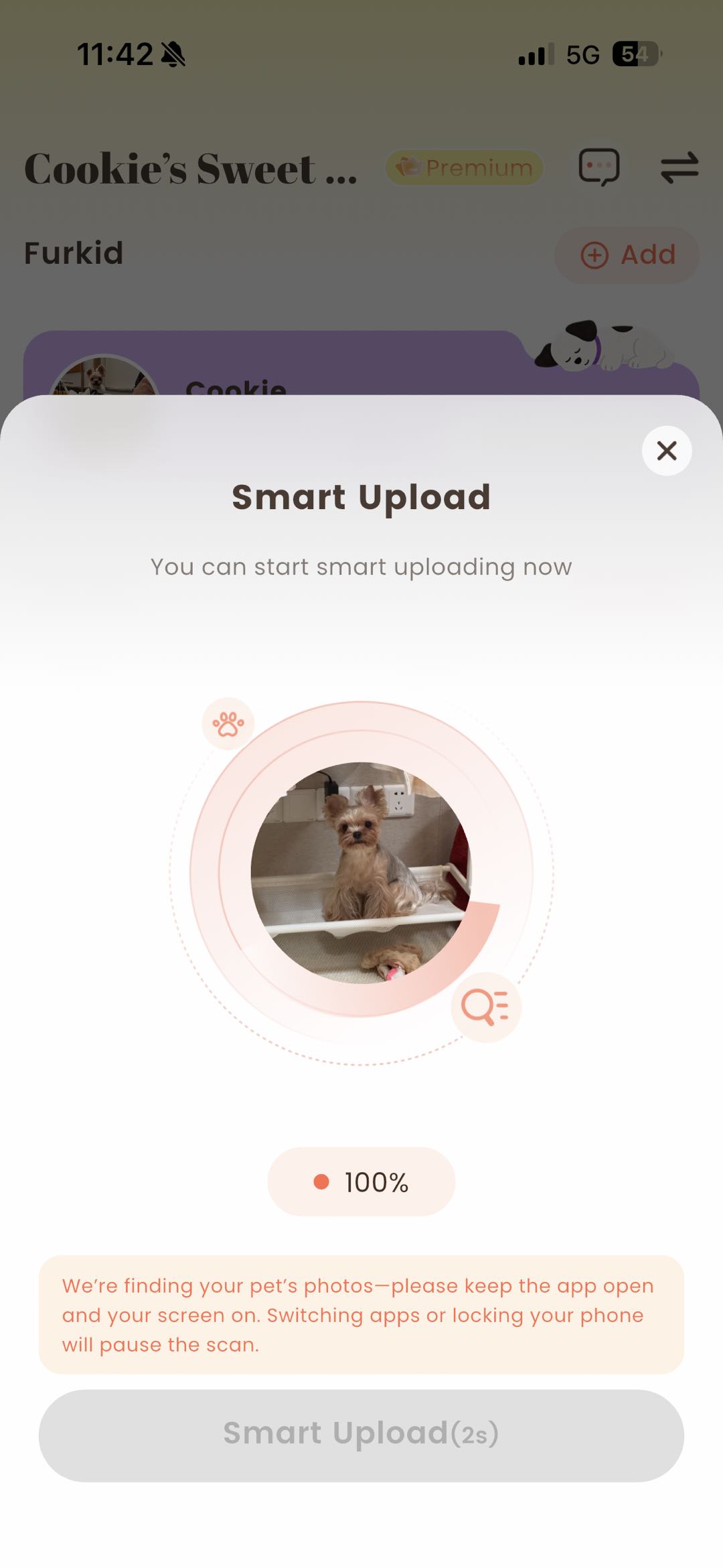 Smart Upload automatic scan progress screen