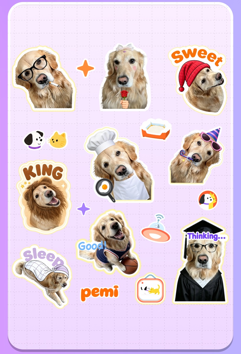 A complete Pemi sticker sheet generated from Cookie’s photo